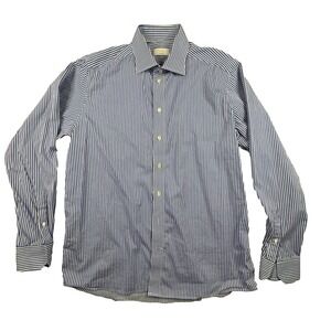 Eton Men's XL Blue Striped Dress Shirt French Cuffs Contemporary Fit LS SEE DESC